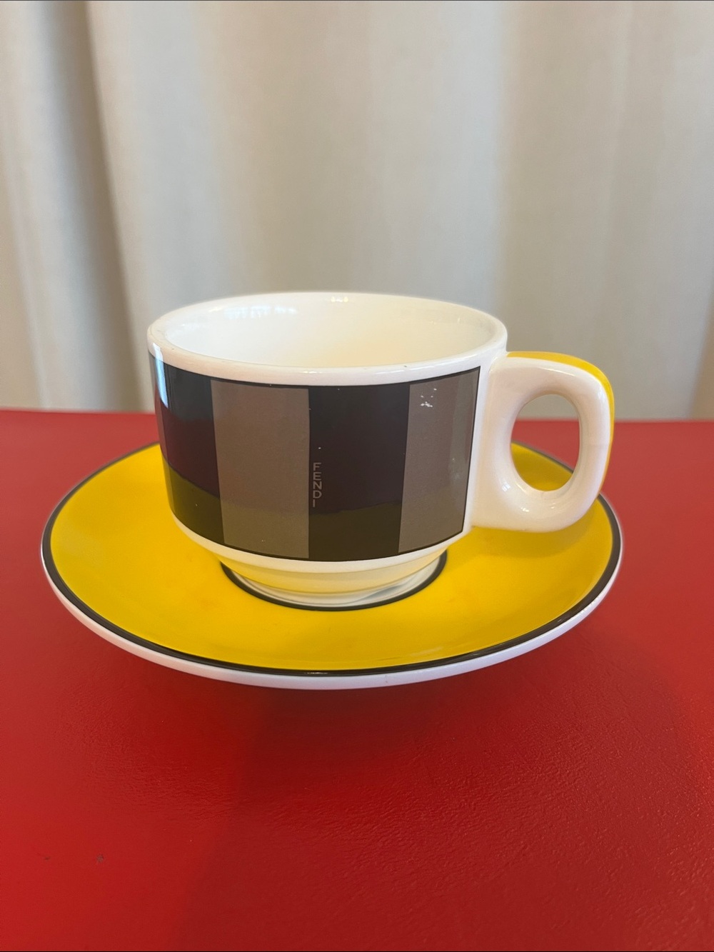 Fendi Roma Yellow Saucer with Gray-Striped  Cup
